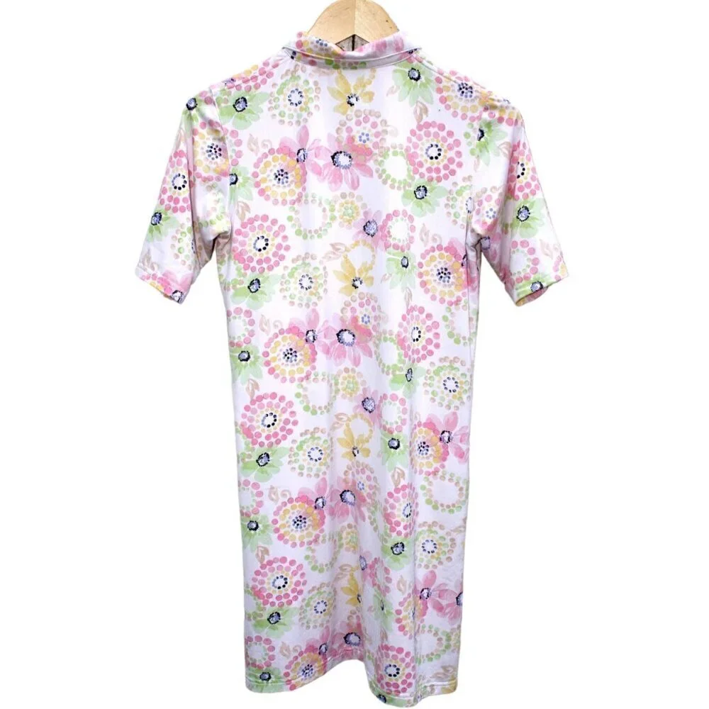 SANSOLEIL Sol style Cool Zip Mock Pink & Green Floral Golf Dress Size Small